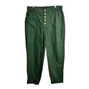 Lintico Linen Simple Button Fly Trouser HEIDI Women L Forest Green Coast Minimal